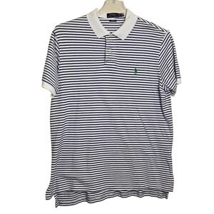 Polo Ralph Lauren‎ Mens XL Blue White Striped Polo Shirt Green Pony Preppy Read